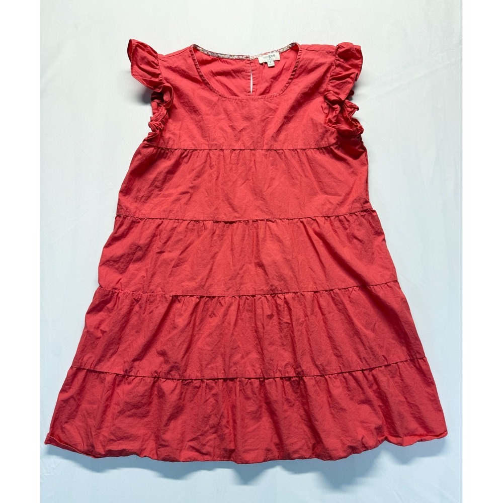 Umgee Tiered Mini Dress Womens Medium Red Round Neck Ruffle Sleeve Keyhole Back